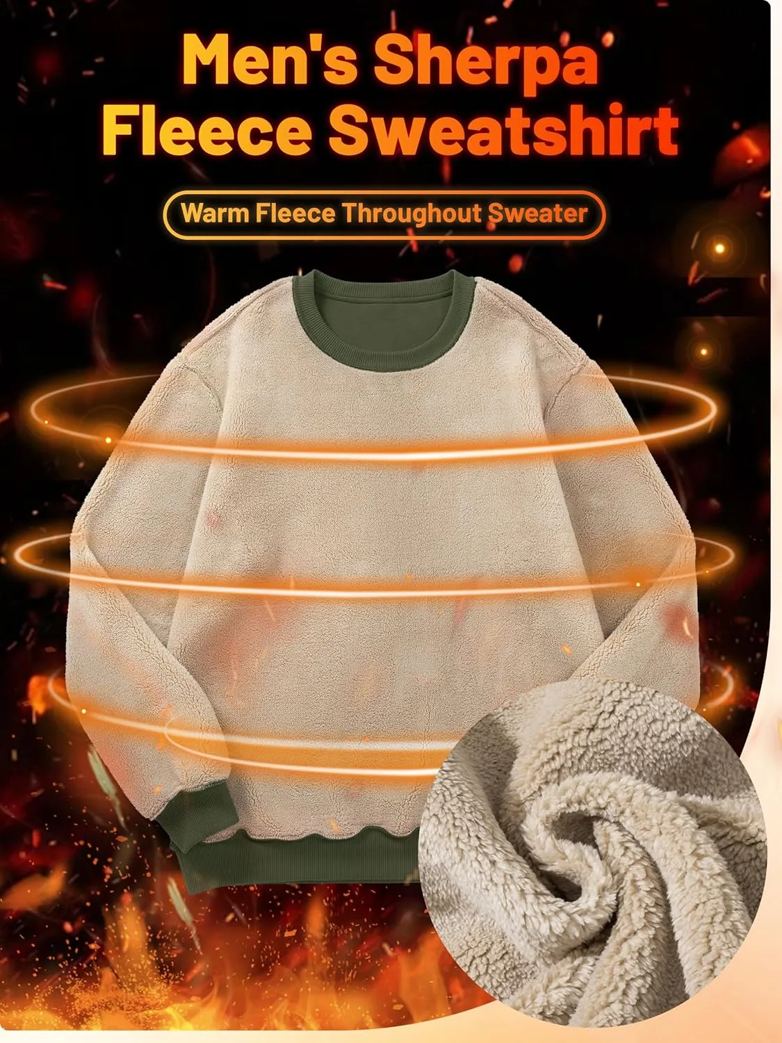 TACVASEN Men's Crewneck Sweatshirt Warm Sherpa Lined Sweatshirts Heavyweight Long Sleeve Underwear Winter Fleece Pullover