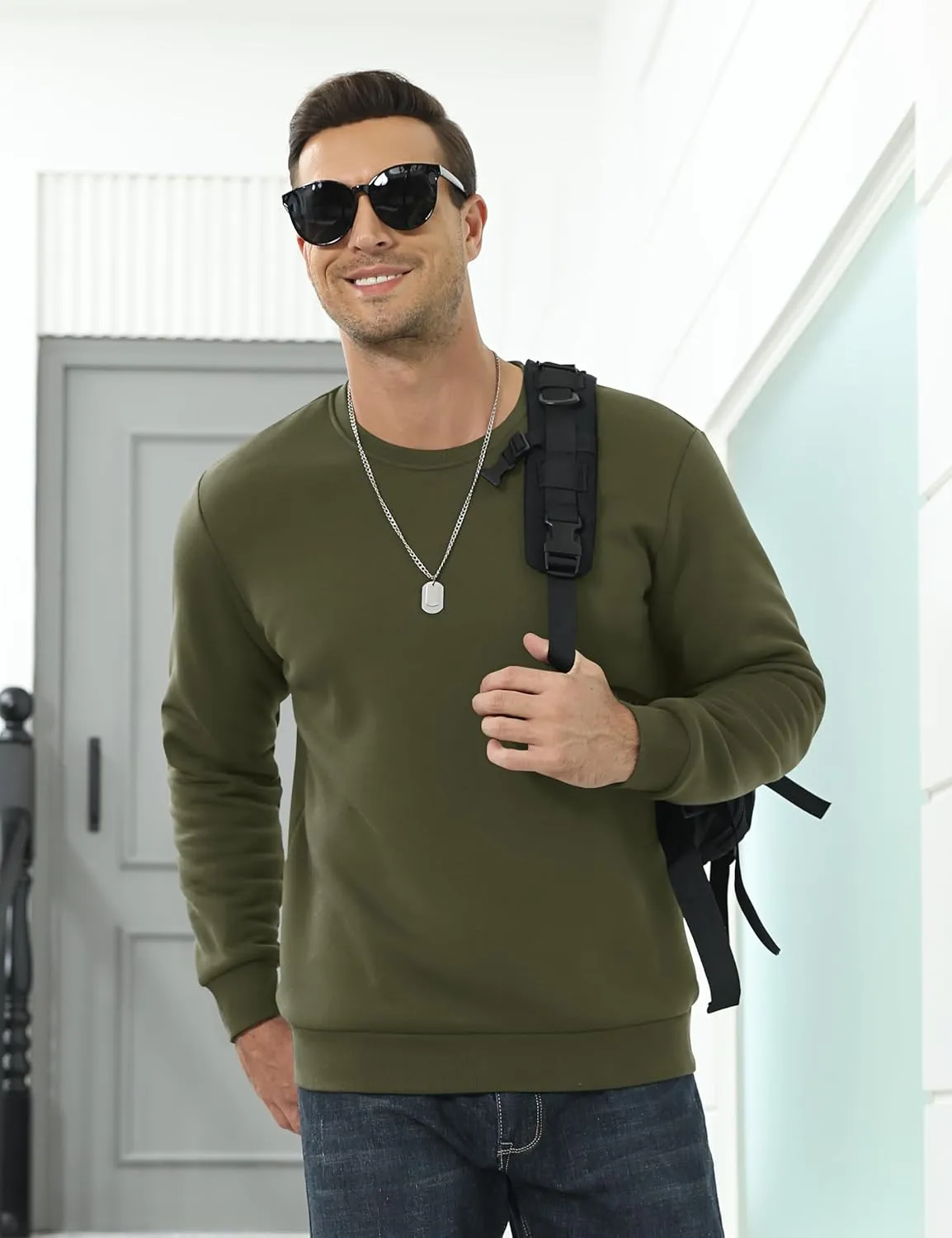 TACVASEN Men's Crewneck Sweatshirt Warm Sherpa Lined Sweatshirts Heavyweight Long Sleeve Underwear Winter Fleece Pullover