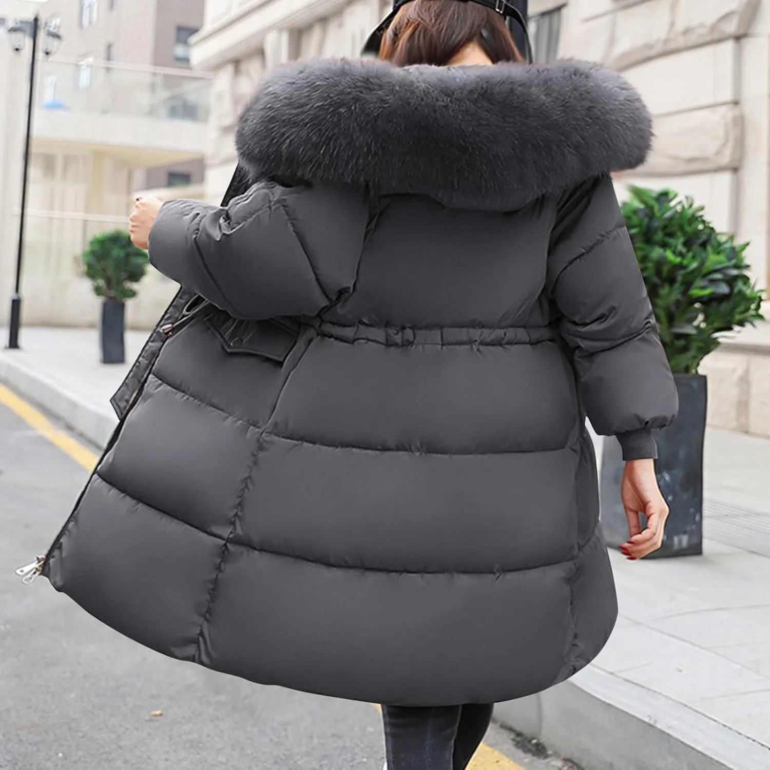 TANGNADE Women's Winter Coats with Hood Warm Down Jackets Coat Long Quilted Puffer Thick Parka Jacket with Fur Hood