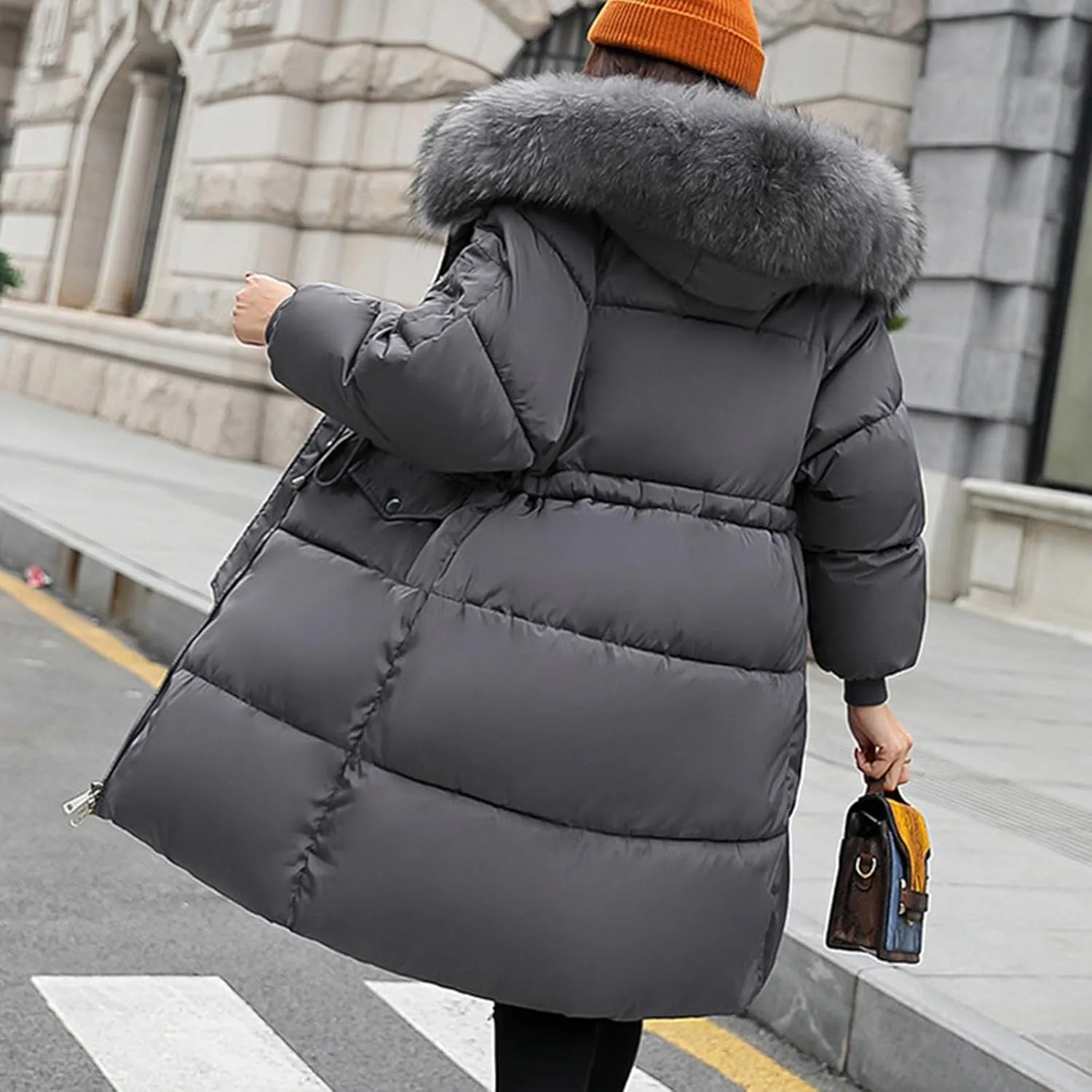 TANGNADE Women's Winter Coats with Hood Warm Down Jackets Coat Long Quilted Puffer Thick Parka Jacket with Fur Hood