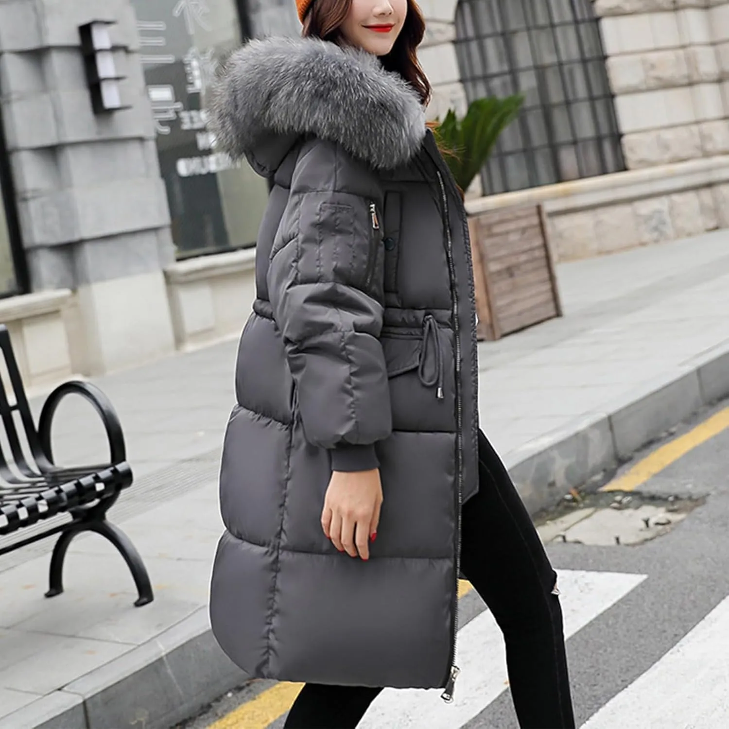 TANGNADE Women's Winter Coats with Hood Warm Down Jackets Coat Long Quilted Puffer Thick Parka Jacket with Fur Hood