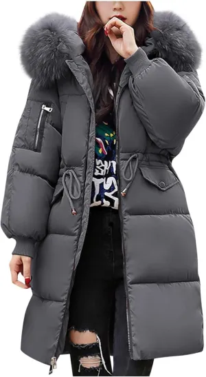 TANGNADE Women's Winter Coats with Hood Warm Down Jackets Coat Long Quilted Puffer Thick Parka Jacket with Fur Hood