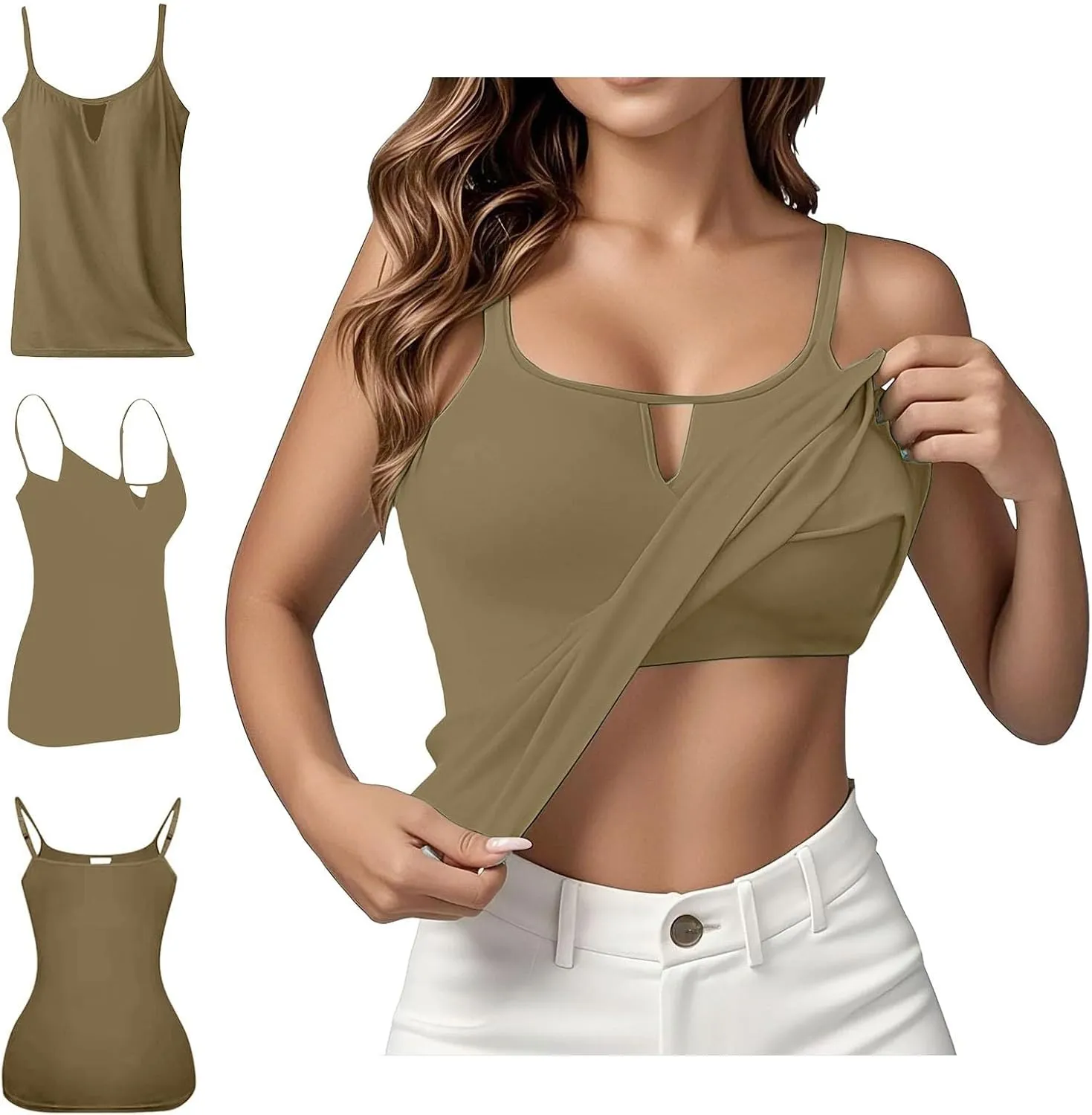 Tank Top with Built in Bra for Women Summer Casual Loose Camisole Laides Adjustable Spaghetti Strap Shelf Cami 2025