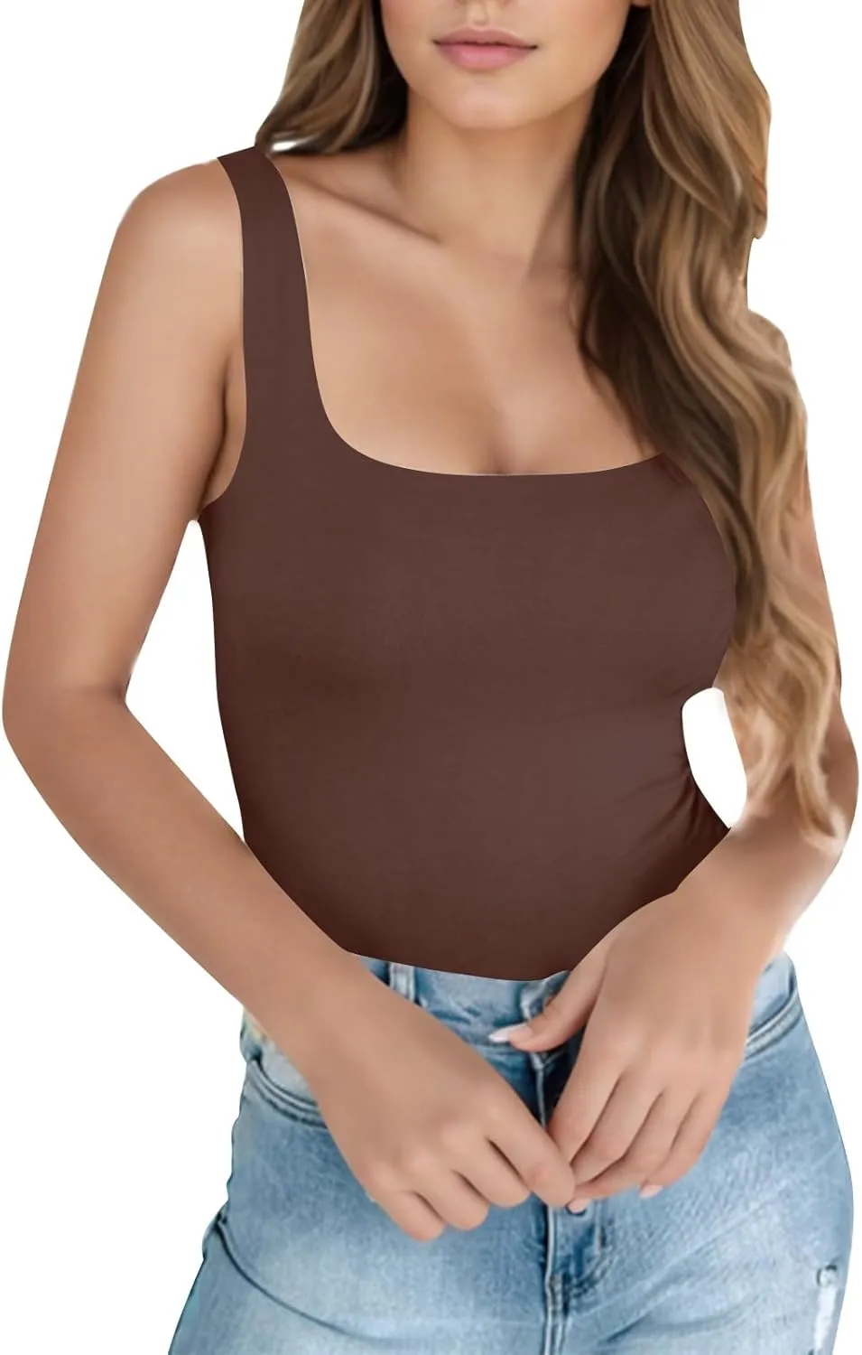 Tank Tops for Women 2025 Square Neck Camisole Workout Tops Cute Slim Seamless Layering Summer Sleeveless Shirts