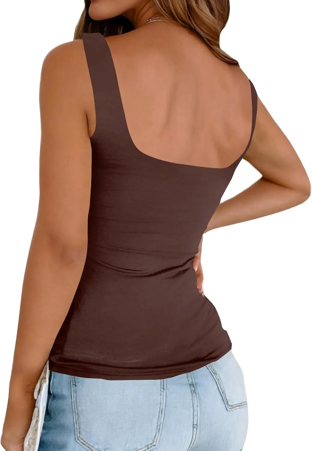 Tank Tops for Women 2025 Square Neck Camisole Workout Tops Cute Slim Seamless Layering Summer Sleeveless Shirts