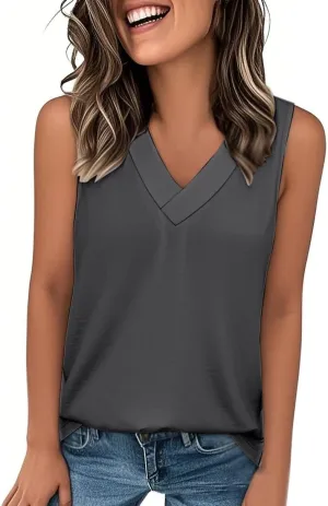 Tank Tops for Women Summer V Neck T-Shirts Trendy Sleeveless Comfy Tee Loose Fit Fashion 2025