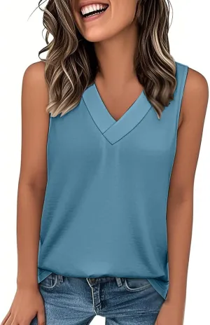 Tank Tops for Women Summer V Neck T-Shirts Trendy Sleeveless Comfy Tee Loose Fit Fashion 2025
