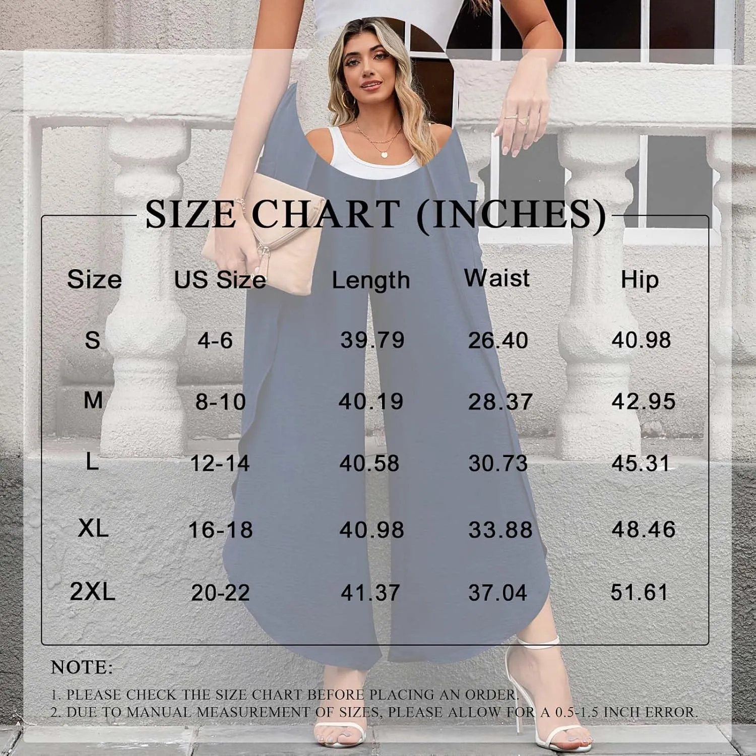 TAOHUADAO Womens Summer Wide Leg Pants with Pockets Side Split High Waisted Palazzo Pants Boho Beach Flowy Trousers