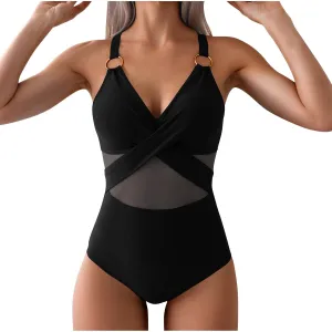 TARIENDY One Piece Swimsuit Women Tummy Control High Waisted Bathing Suits Full Coverage Mesh Swim Suits Sexy Swimwear