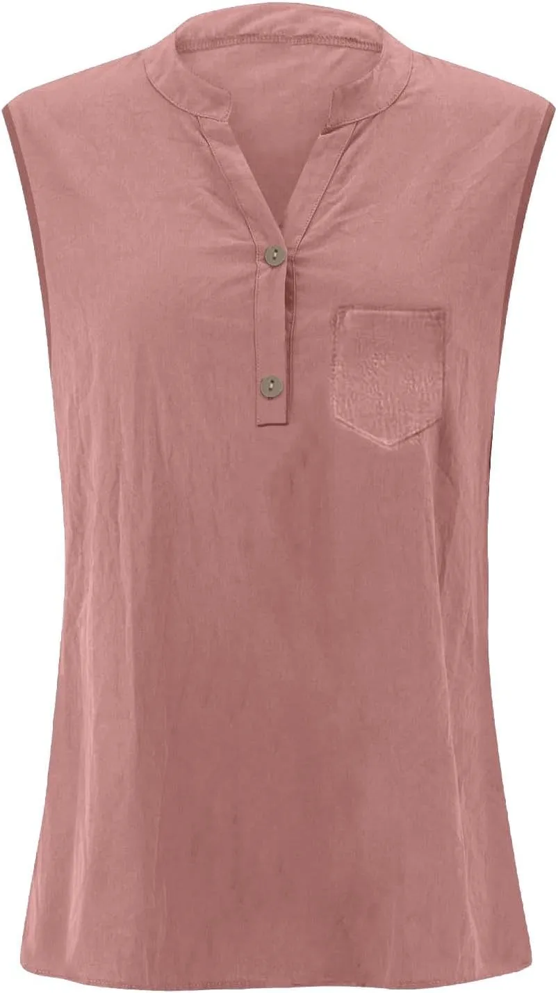 TARIENDY Tank Top for Women Loose Fit V Neck Sleeveless Shirts Trendy 2025 Button Down Beach Vacation Outfits with Pocket