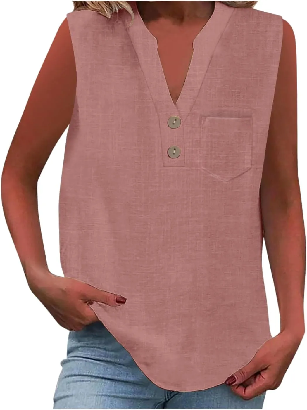 TARIENDY Tank Top for Women Loose Fit V Neck Sleeveless Shirts Trendy 2025 Button Down Beach Vacation Outfits with Pocket