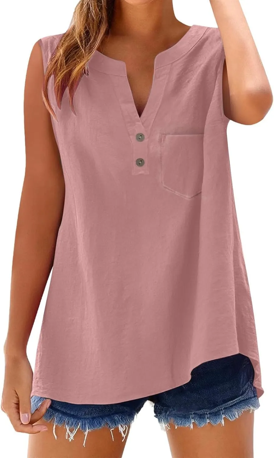 TARIENDY Tank Top for Women Loose Fit V Neck Sleeveless Shirts Trendy 2025 Button Down Beach Vacation Outfits with Pocket