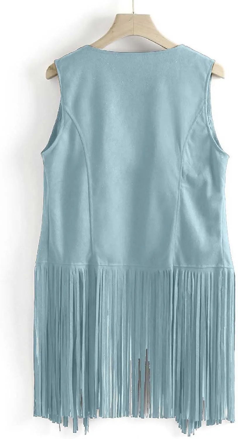 Tassel Sleeveless Vest for Women 70s Hippie Faux Suede Fringe Jacket Open Front Gilet Cardigan Vintage Boho Waistcoat