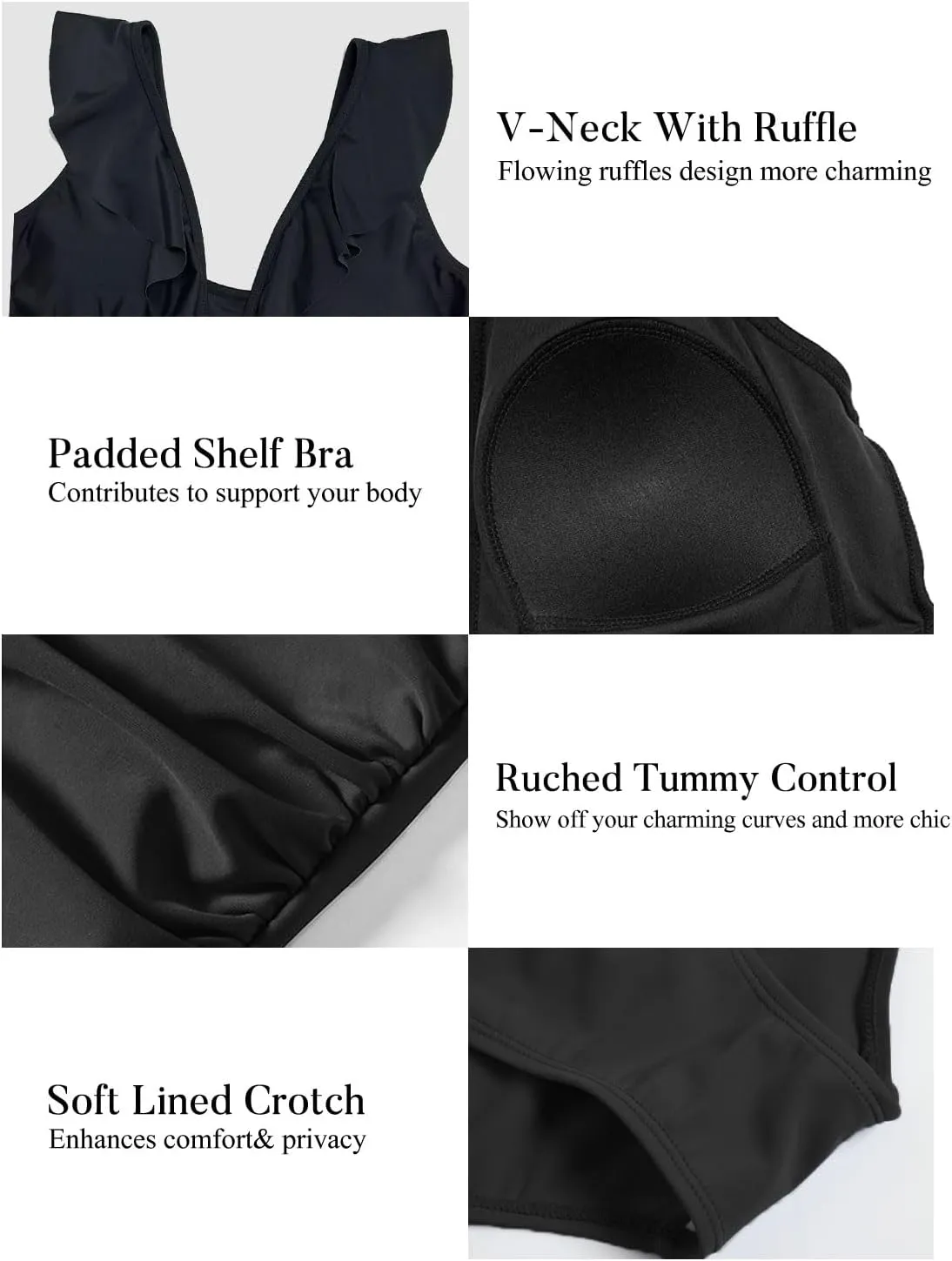 TcIFE Women's One Piece Swimsuits Tummy Control Ruffle V-Neck Push Up Monokinis Bathing Suits for Women