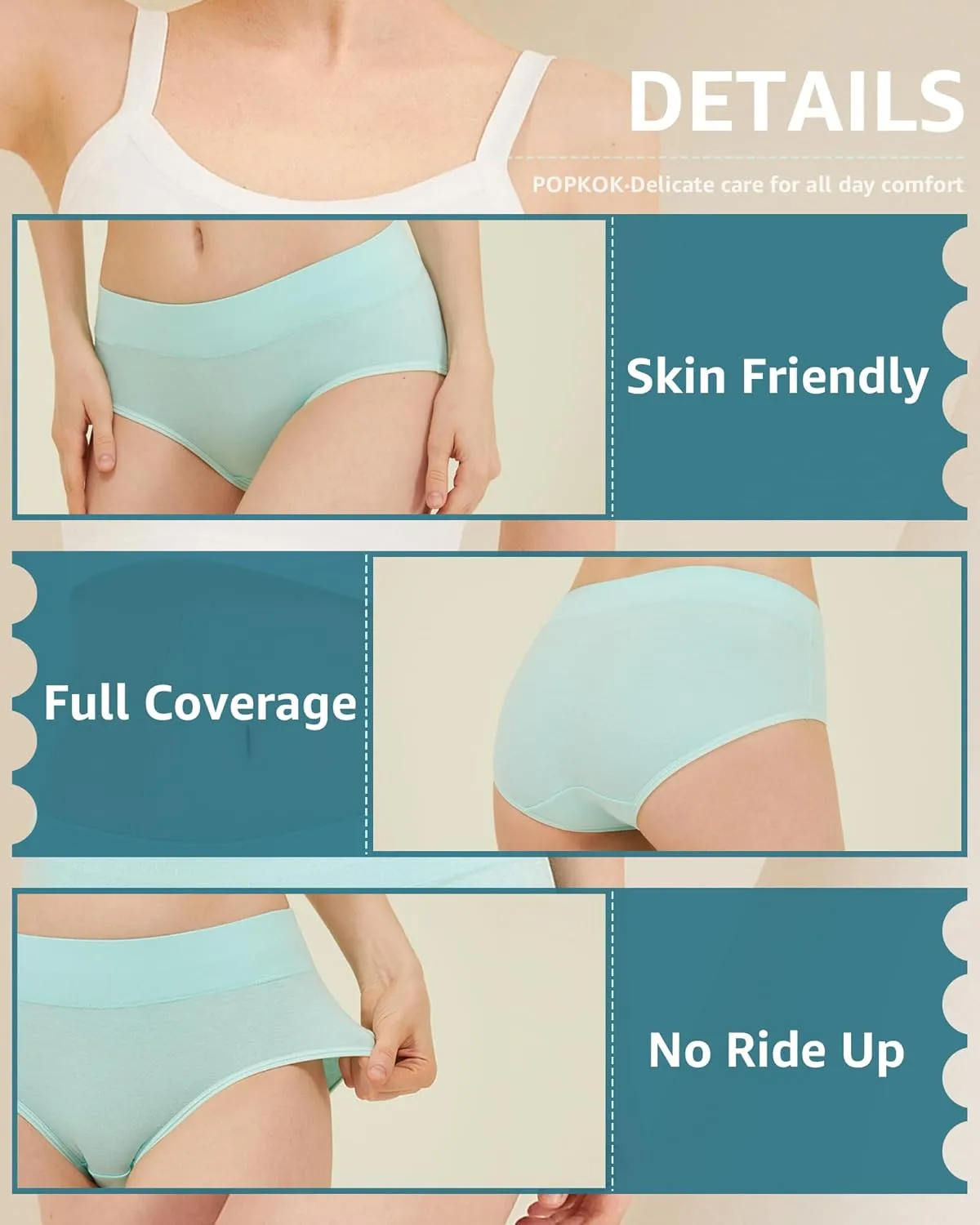 Teen Girls Cotton Underwear Mid Waist Brief Panties 6 pack