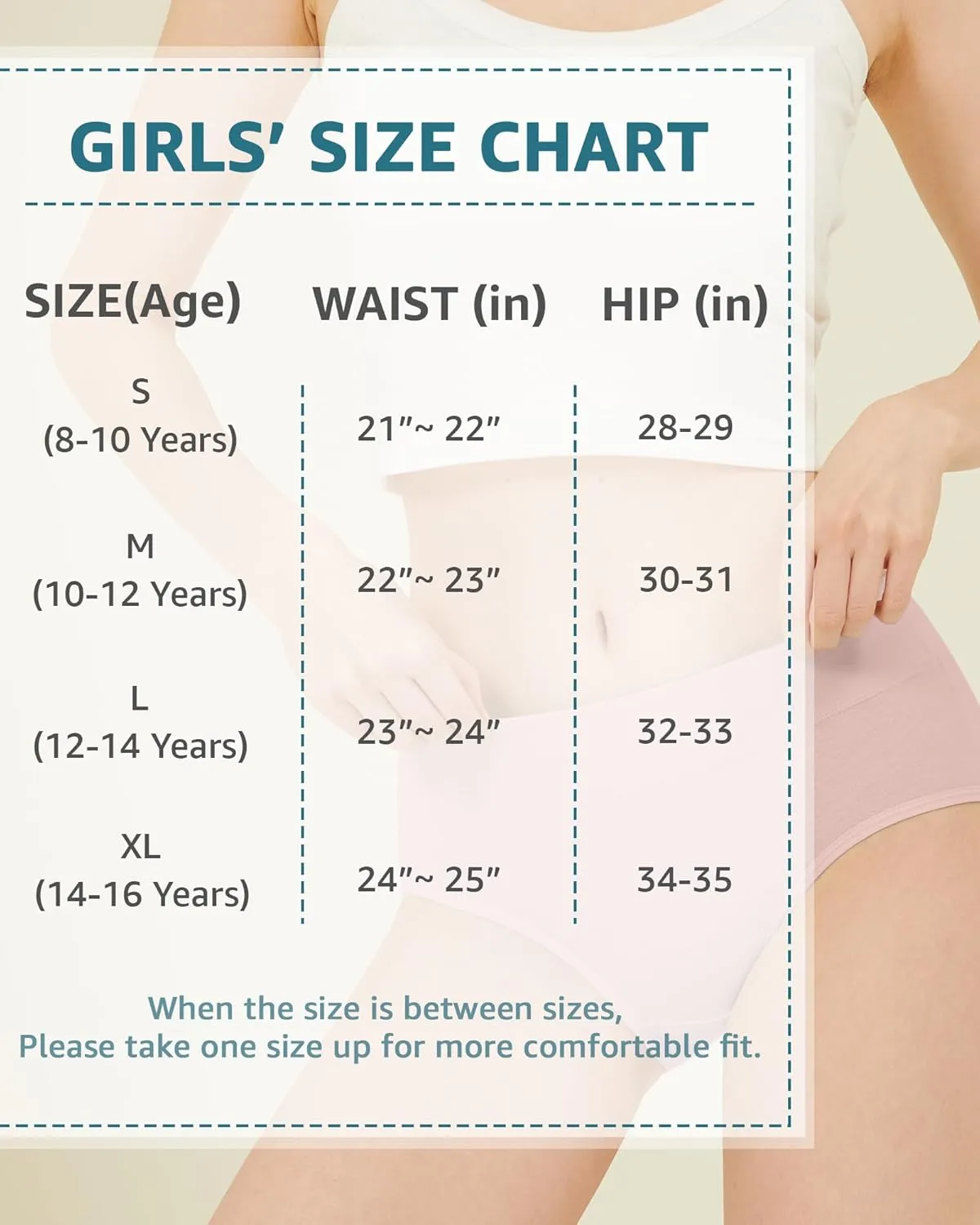 Teen Girls Cotton Underwear Mid Waist Brief Panties 6 pack