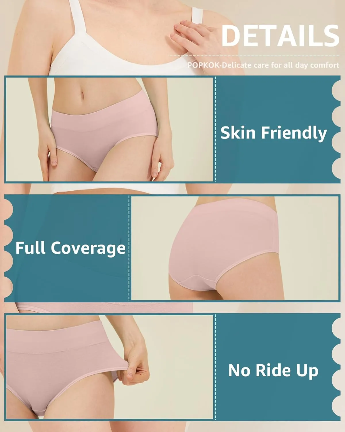 Teen Girls Cotton Underwear Mid Waist Brief Panties 6 pack