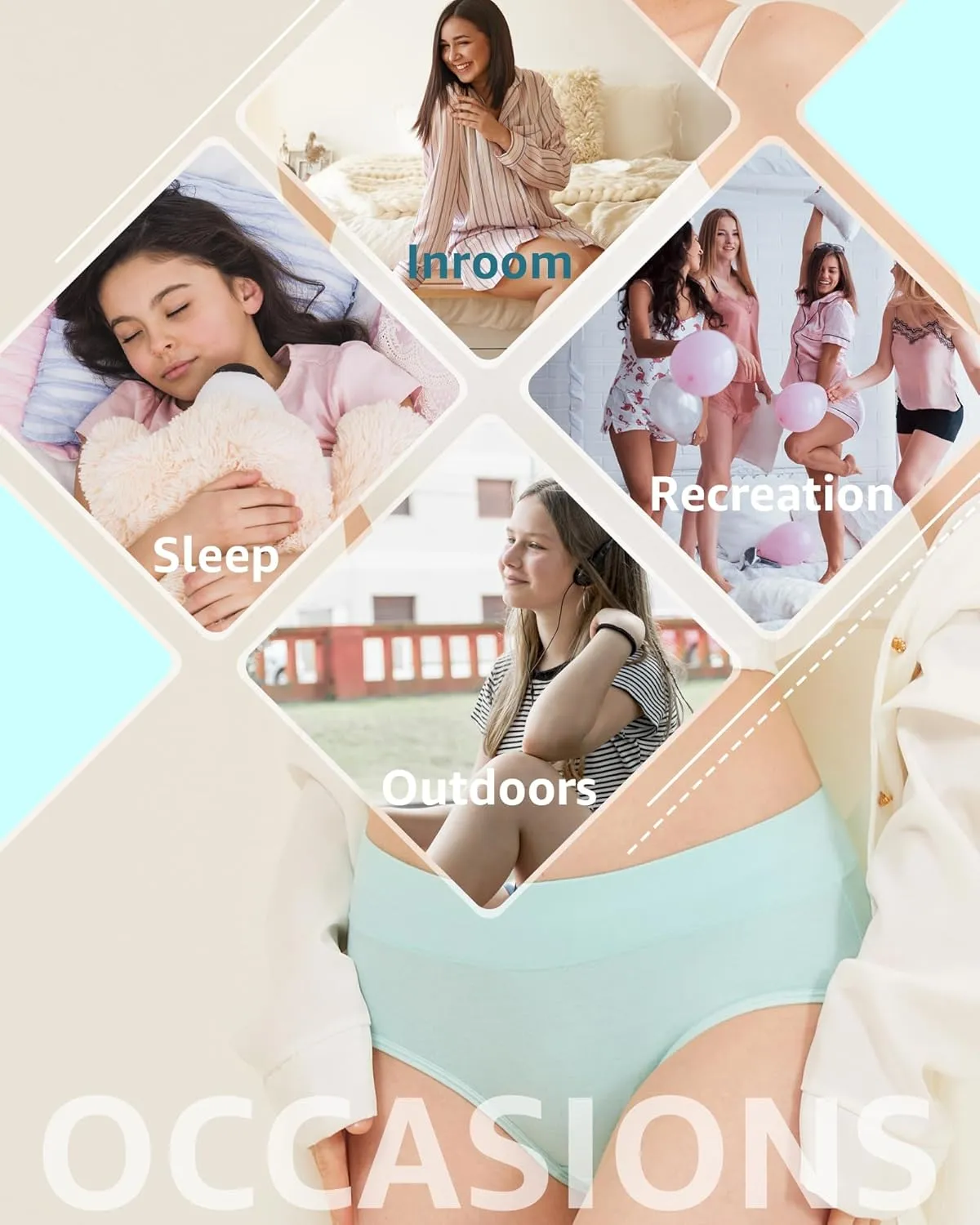 Teen Girls Cotton Underwear Mid Waist Brief Panties 6 pack