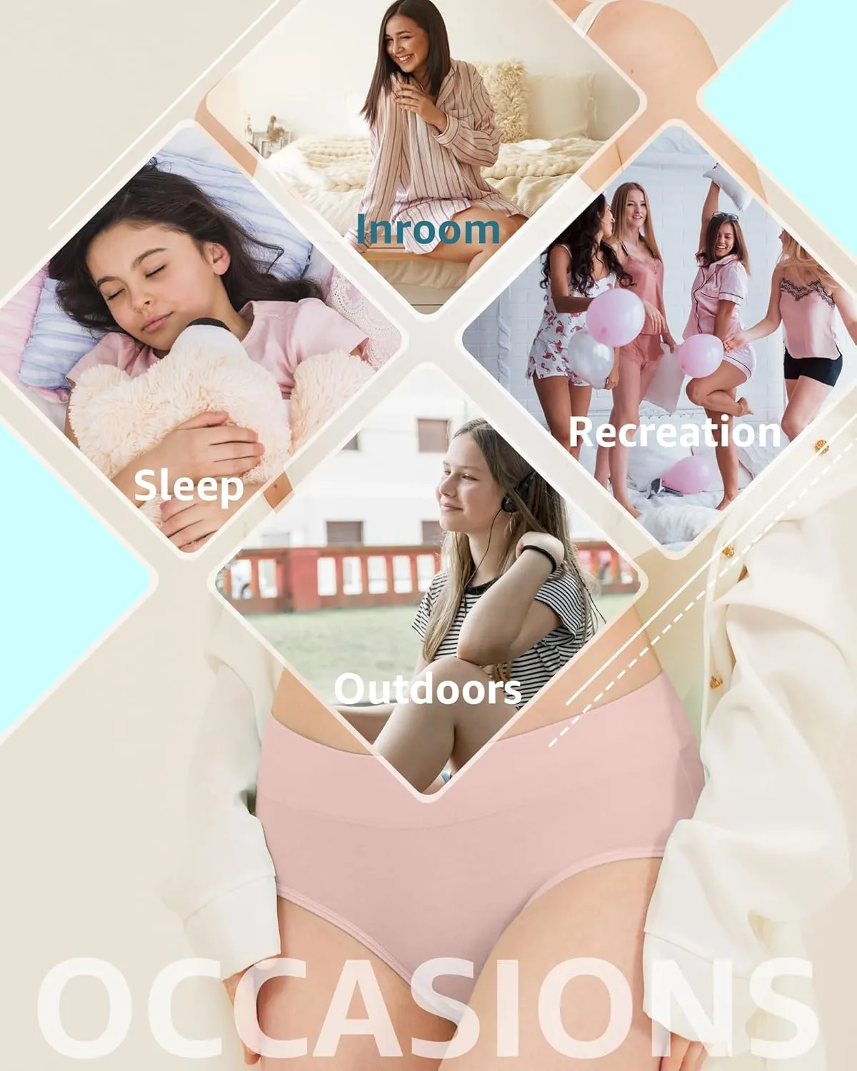 Teen Girls Cotton Underwear Mid Waist Brief Panties 6 pack