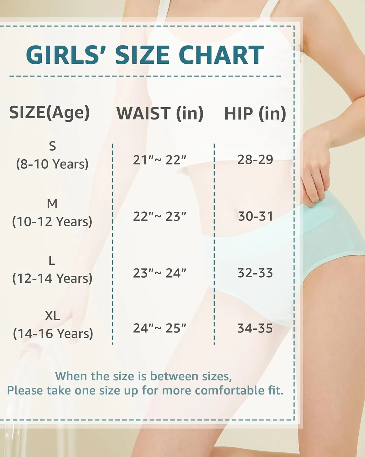 Teen Girls Cotton Underwear Mid Waist Brief Panties 6 pack