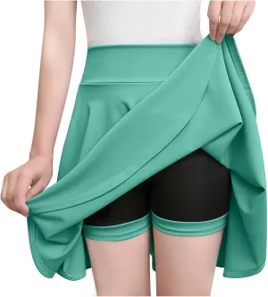 Tennis Skirt Women's Casual Stretchy Flowy Pleated High Waist Mini Skater Skirts Activewear Built-in Shorts