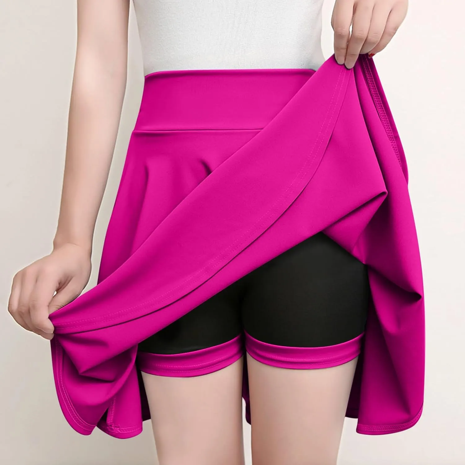Tennis Skirt Women's Casual Stretchy Flowy Pleated High Waist Mini Skater Skirts Activewear Built-in Shorts