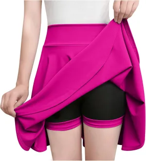 Tennis Skirt Women's Casual Stretchy Flowy Pleated High Waist Mini Skater Skirts Activewear Built-in Shorts
