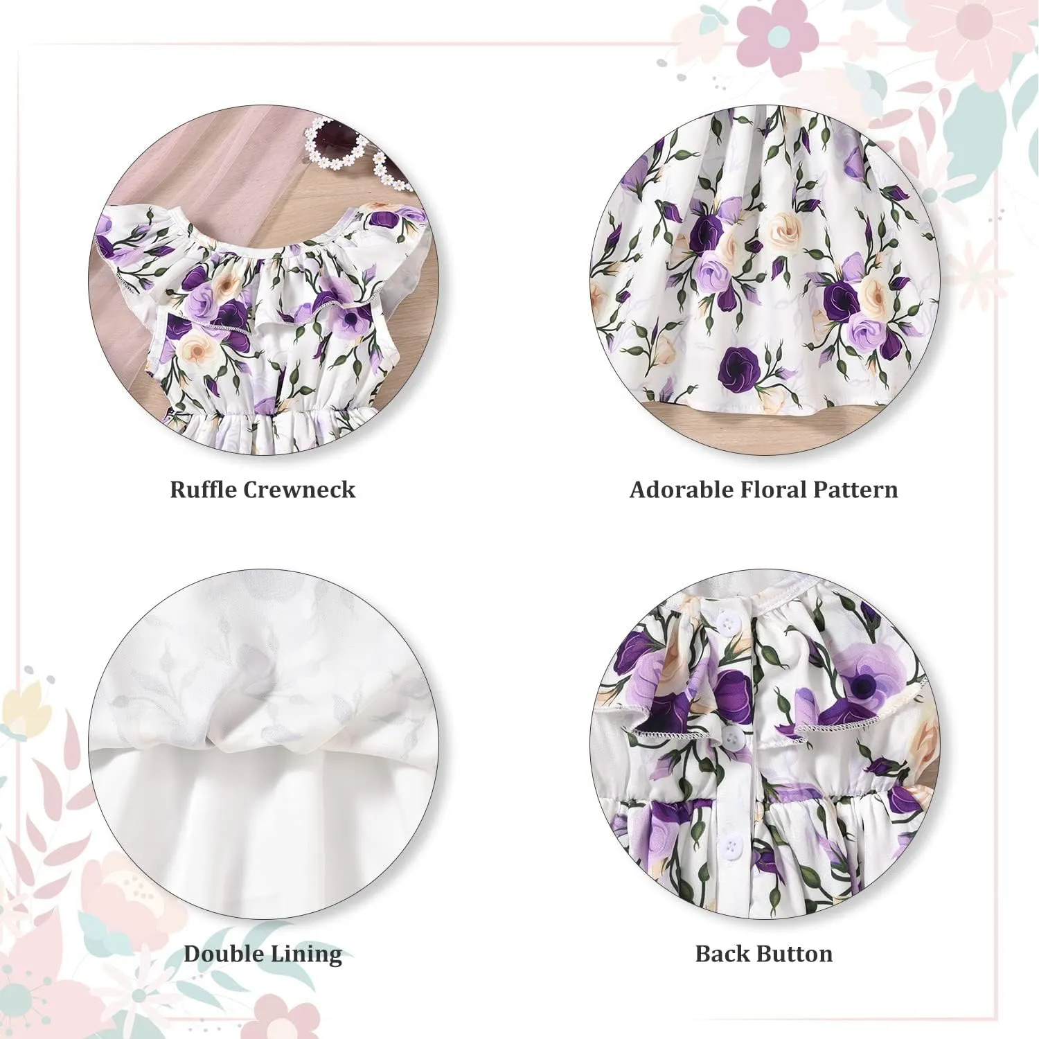 Toddler Baby Girl Sun Dress Wildflower Floral Seaside Beach Dress Overall Outfits Onepiece