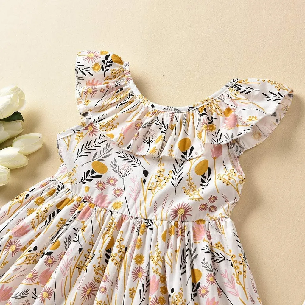 Toddler Baby Girl Sun Dress Wildflower Floral Seaside Beach Dress Overall Outfits Onepiece