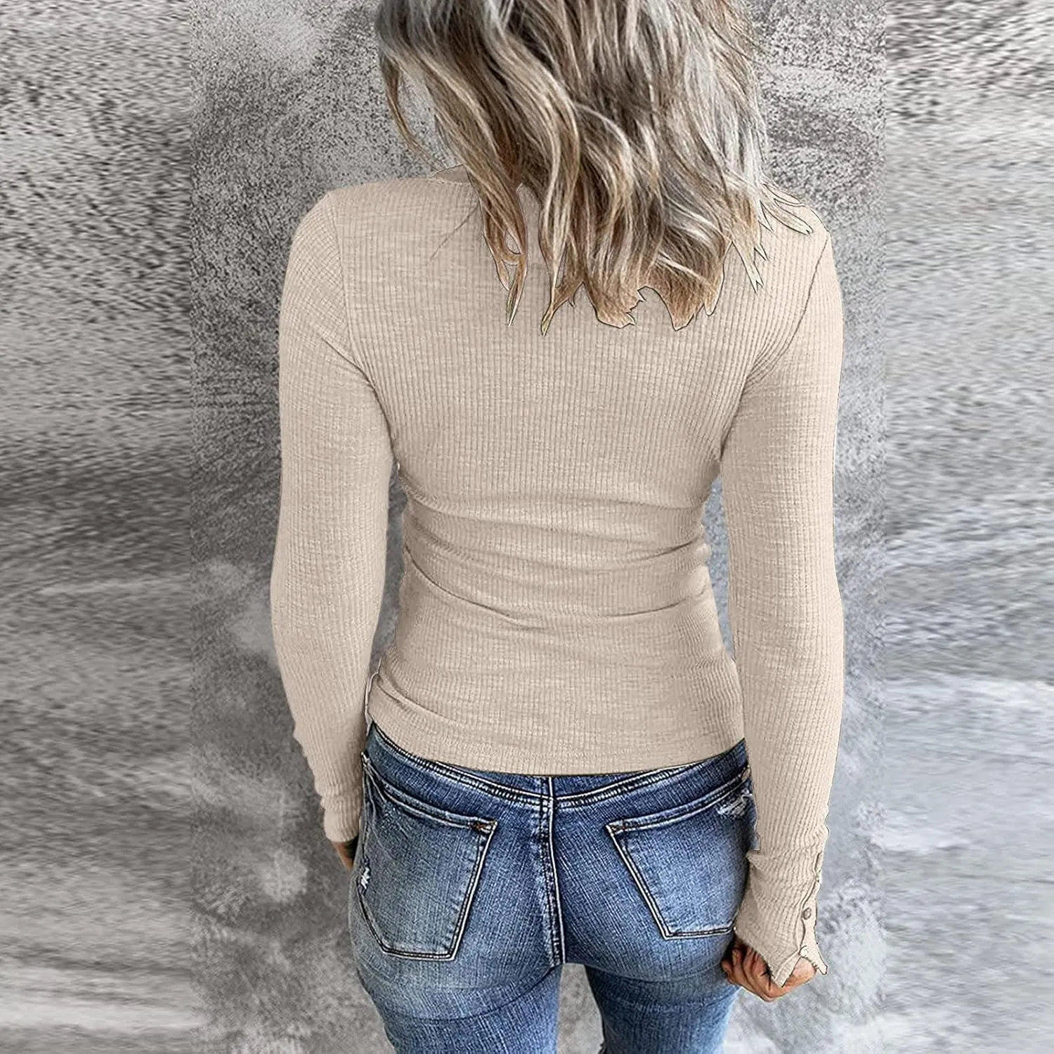 Tops for Women Trendy Summer 2025 Long Sleeve U Neck Shirts Button Slim Tunic Blouses Casual Loose Fit Workout Outfits