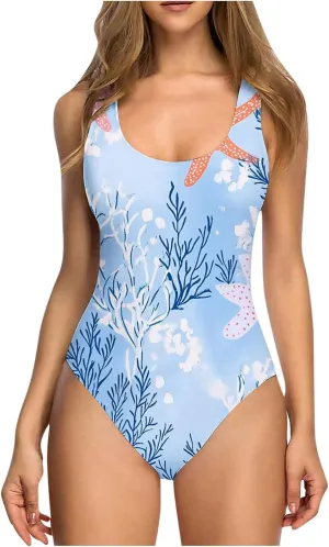 Tummy Control Swimsuits for Women One Piece Swim Suits Slimming Sexy Backless Bathing Suit Trendy Floral Beach Wear