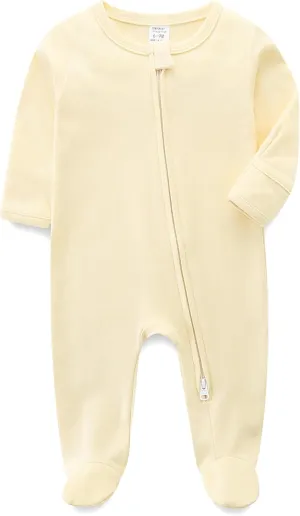 Unisex Baby Boy and Girl Zipper Onesie Solid Toddler Footie One-Piece Infant Romper Jumpsuit
