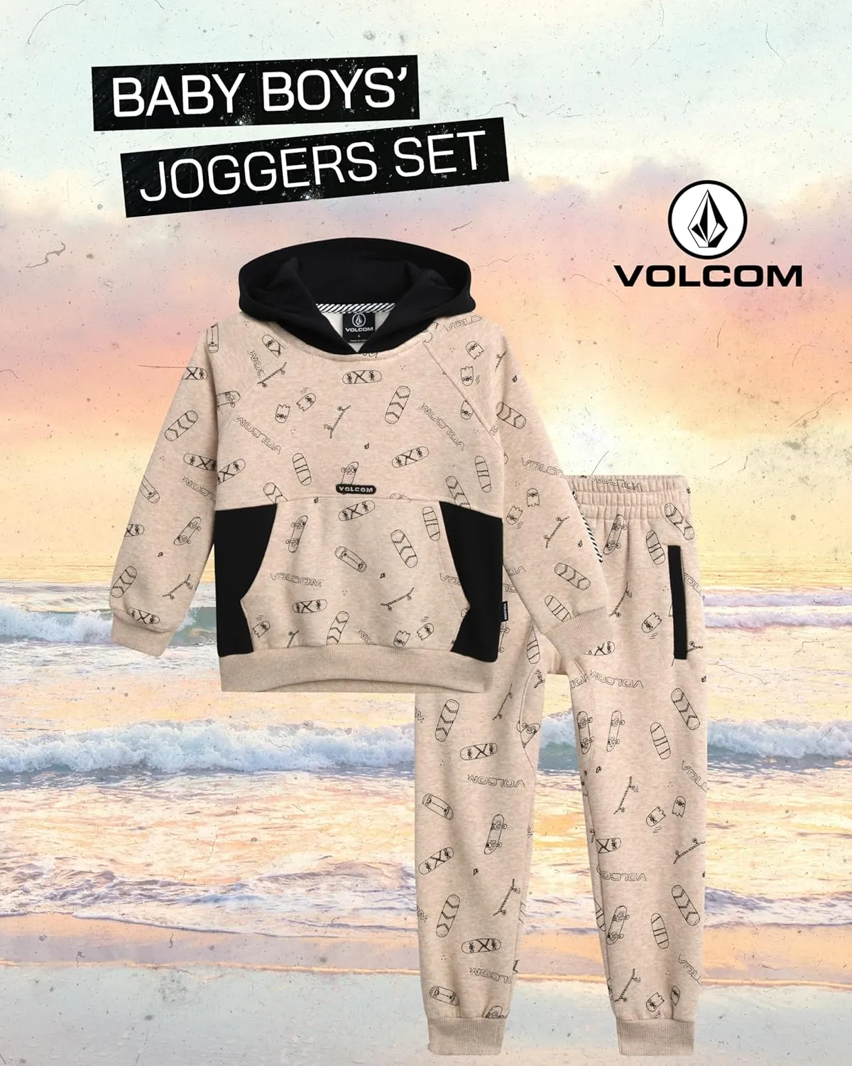 Volcom Infant Toddler Baby Boys' Joggers Set - 2 Piece Fleece Pullover Hoodie and Jogger Pants Activewear Set (Sizes: 12M-7)