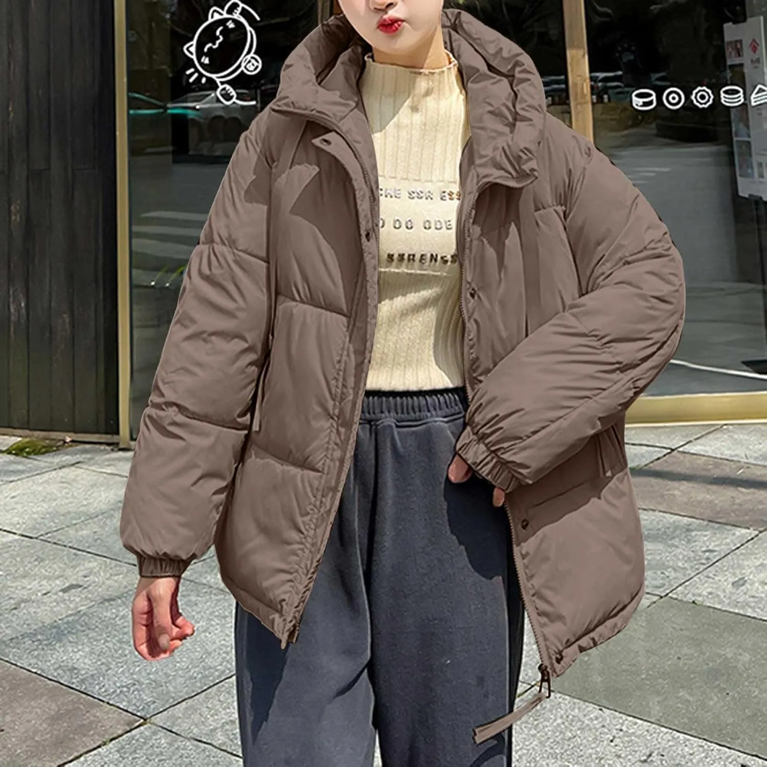 Warm Winter Coats for Women 2024 Trendy Loose Hooded Puffer Jacket Down Coat Puffy Wadded Jackets Overcoat