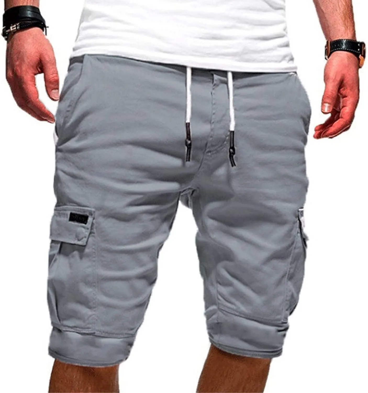 WENKOMG1 Mens Cotton Gym Shorts,Solid Elastic Waist Drastring Workout Shorts Running Jogging Trunks Basketball Shorts
