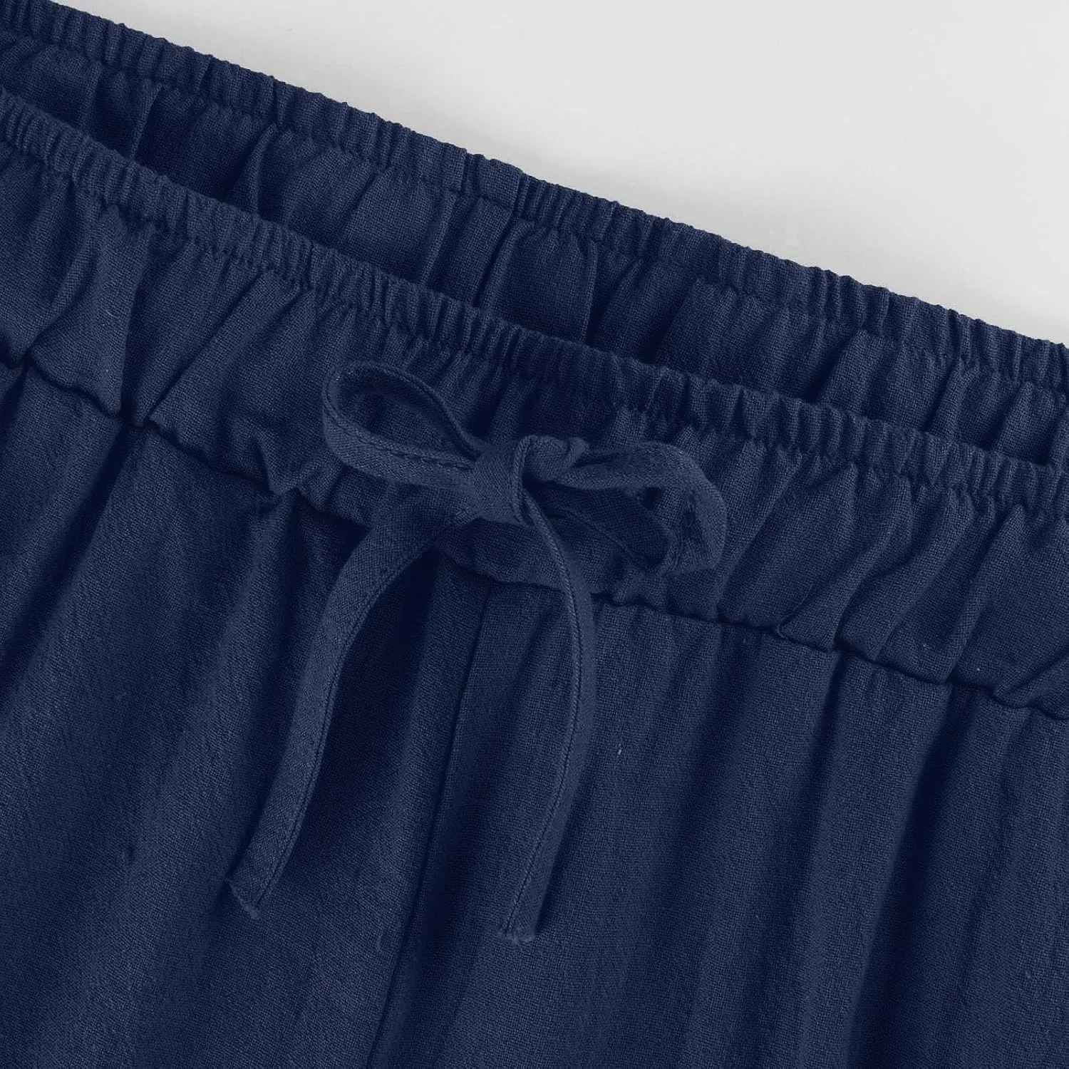 Wide Leg Linen Pants for Women Summer Baggy Comfy Palazzo Pants Drawstring Yoga Pants Casual Beach Pants with Pocket
