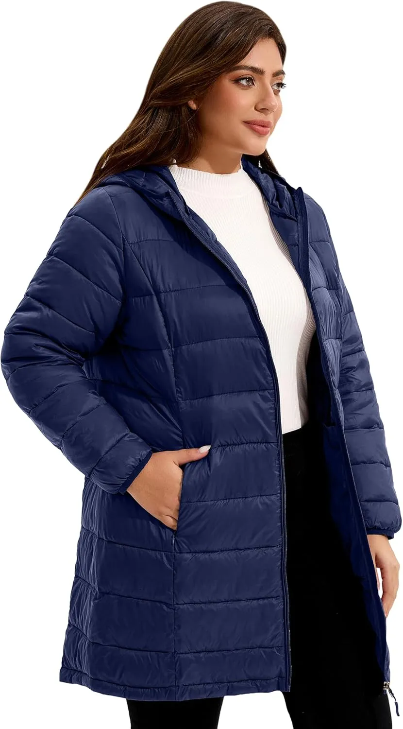 WINDMILL Women's Plus Size Packable Puffer Jacket, Hooded Lightweight Puffy Jacket (1X-6X)