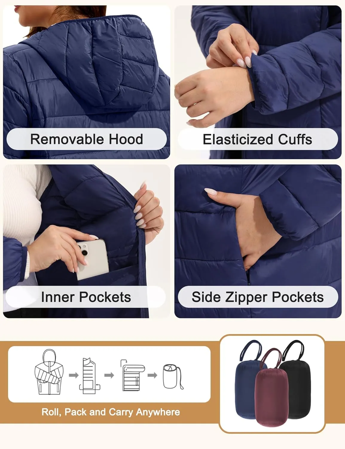 WINDMILL Women's Plus Size Packable Puffer Jacket, Hooded Lightweight Puffy Jacket (1X-6X)