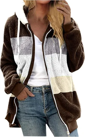 Winter Coats for Women 2024 Trendy Fuzzy Fleece Zip Up Hooded Jackets Lightweight Fluffy Sherpa Outerwear, Large