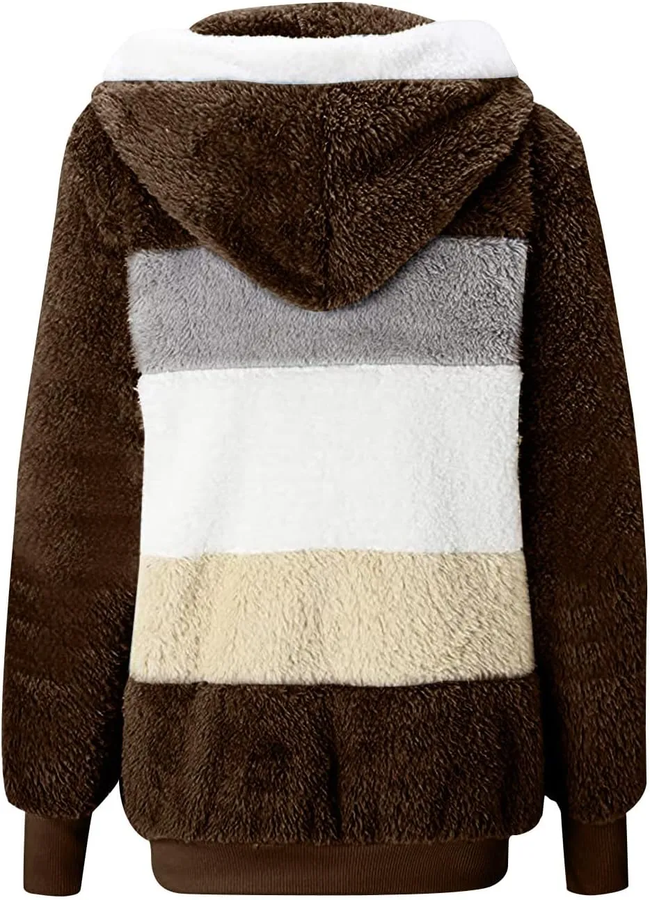 Winter Coats for Women 2024 Trendy Fuzzy Fleece Zip Up Hooded Jackets Lightweight Fluffy Sherpa Outerwear, Large