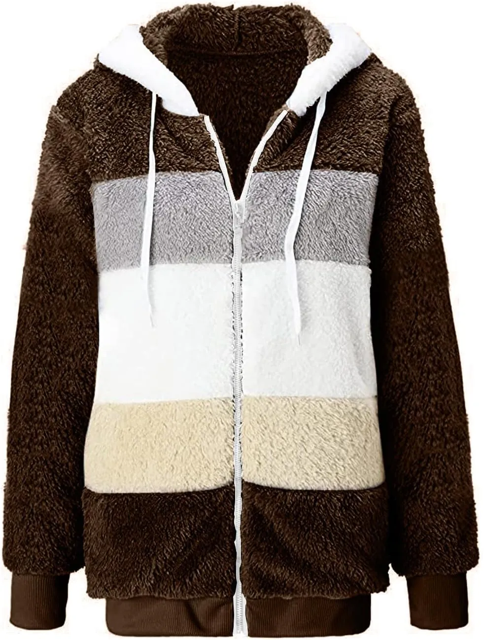 Winter Coats for Women 2024 Trendy Fuzzy Fleece Zip Up Hooded Jackets Lightweight Fluffy Sherpa Outerwear, Large