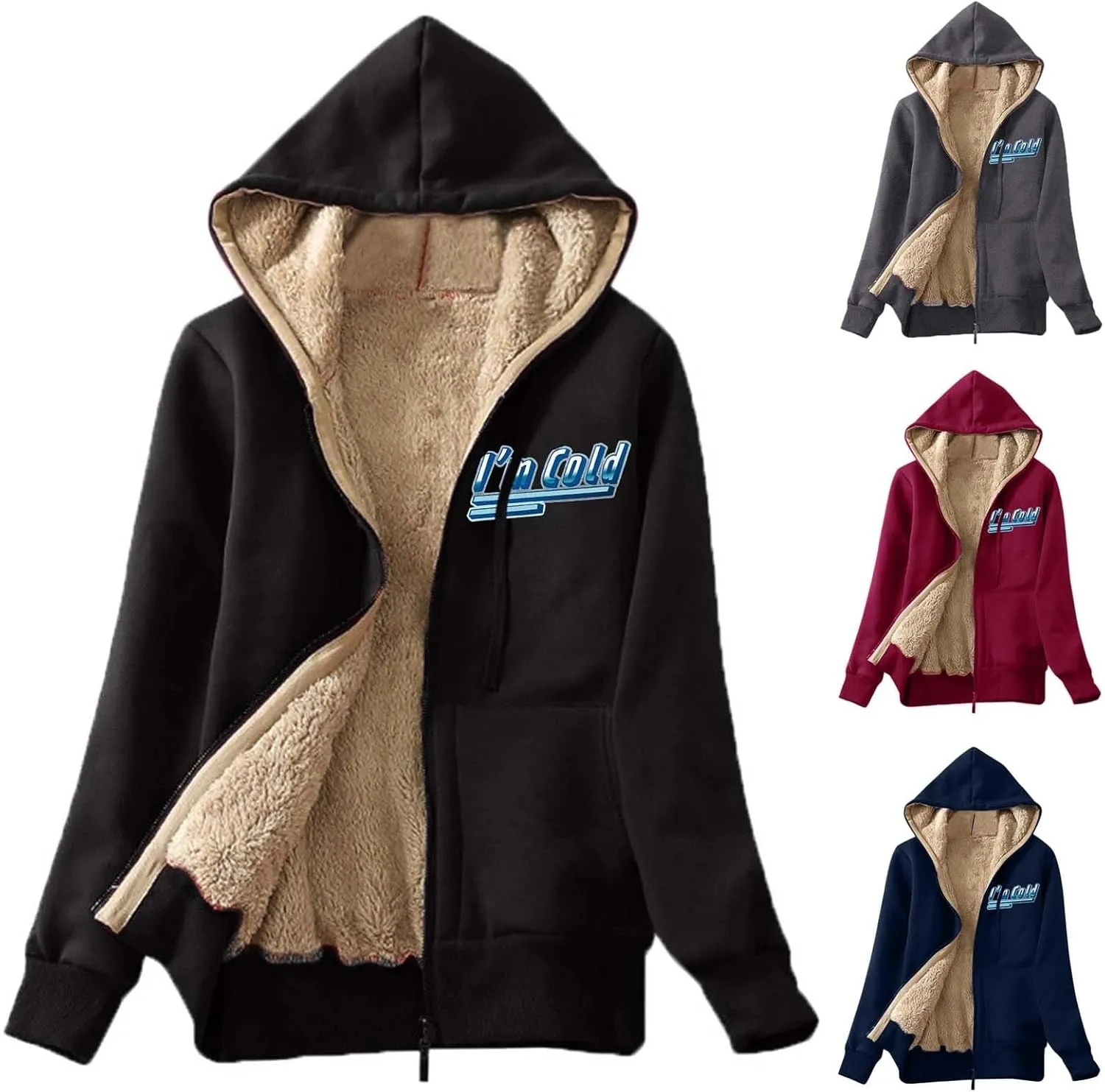 Wkishenl Women's Winter Hoodies Sherpa Fleece Lined Sweatshirt Fashion Print Jacket Coat Full Zip Up Warm Heavyweight Outwear