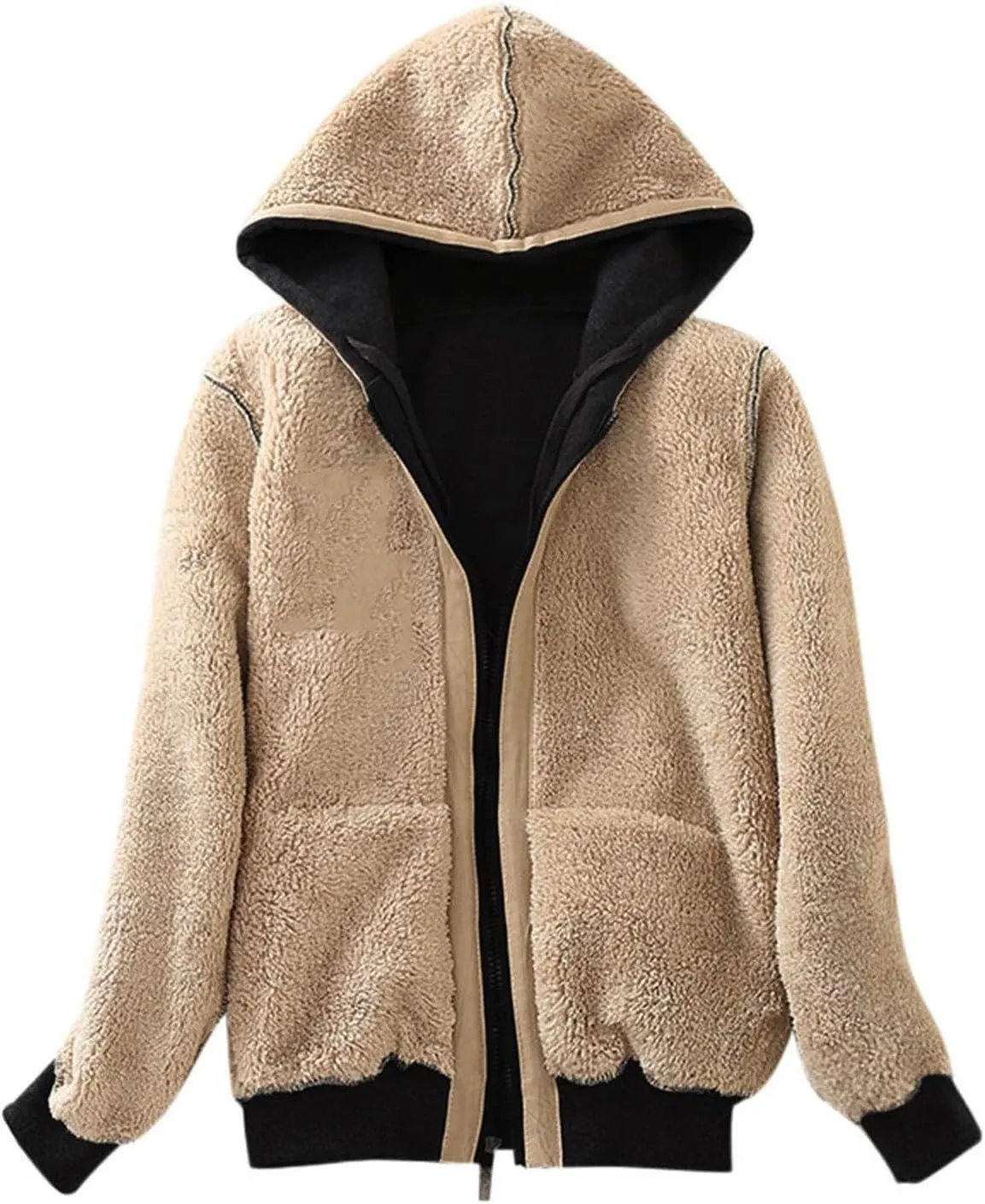 Wkishenl Women's Winter Hoodies Sherpa Fleece Lined Sweatshirt Fashion Print Jacket Coat Full Zip Up Warm Heavyweight Outwear