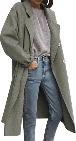 Women Casual Long Woolen Coat Fashion Overcoat Plus Size Trench Coats Loose Plain Plus Size Wool Jacket