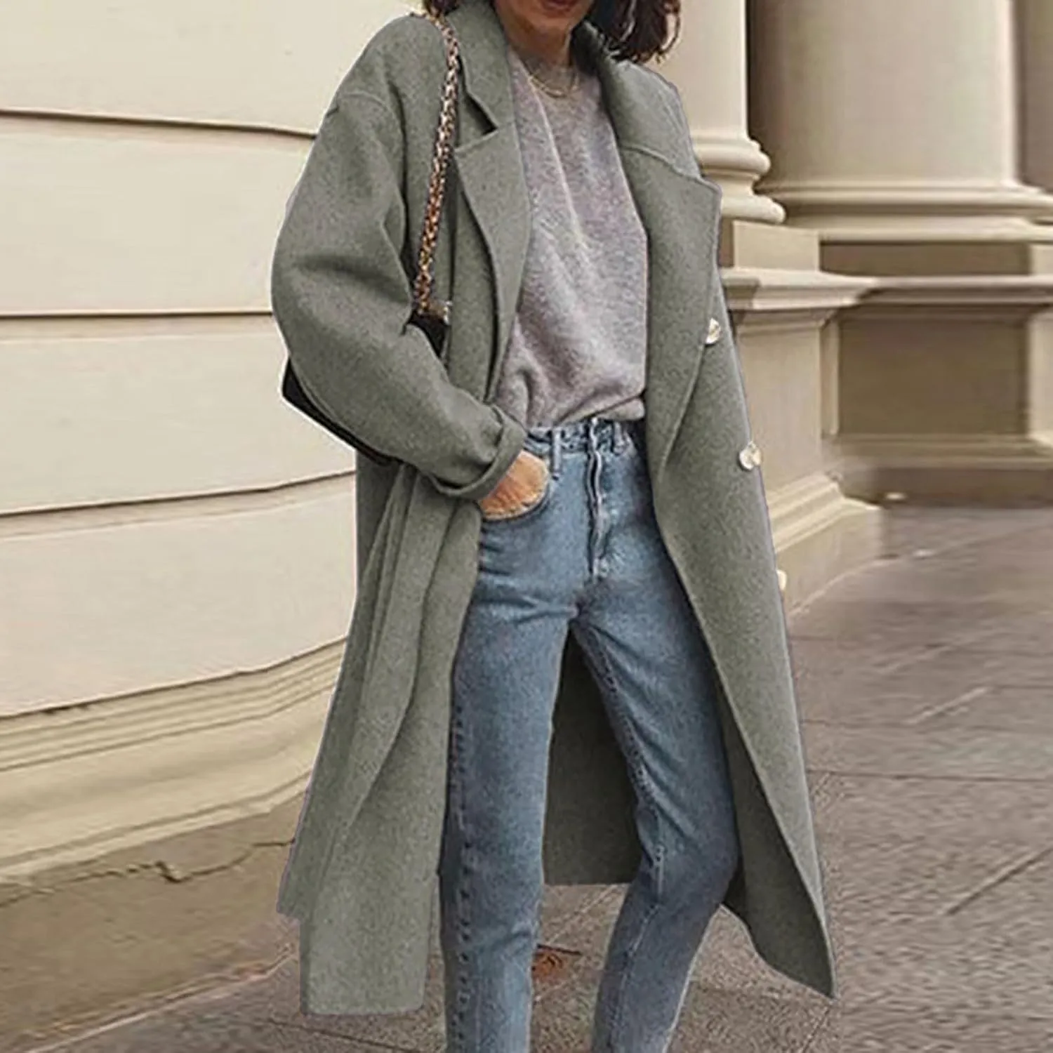 Women Casual Long Woolen Coat Fashion Overcoat Plus Size Trench Coats Loose Plain Plus Size Wool Jacket