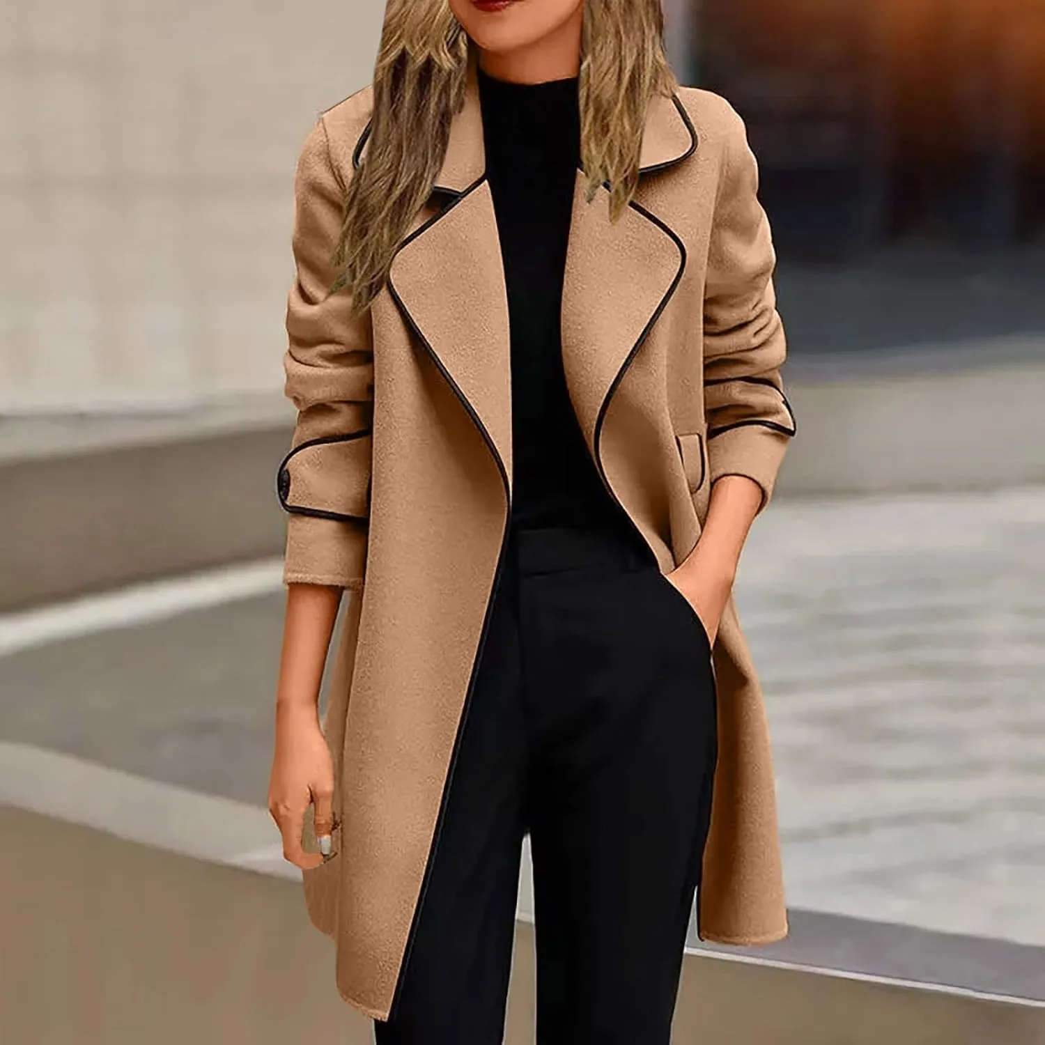 Women Fashion Trench Coat Lady Warm Winter Jackets Open Front Cardigan Long Windbreaker Parka Coats Outwear