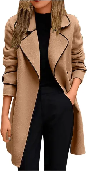 Women Fashion Trench Coat Lady Warm Winter Jackets Open Front Cardigan Long Windbreaker Parka Coats Outwear