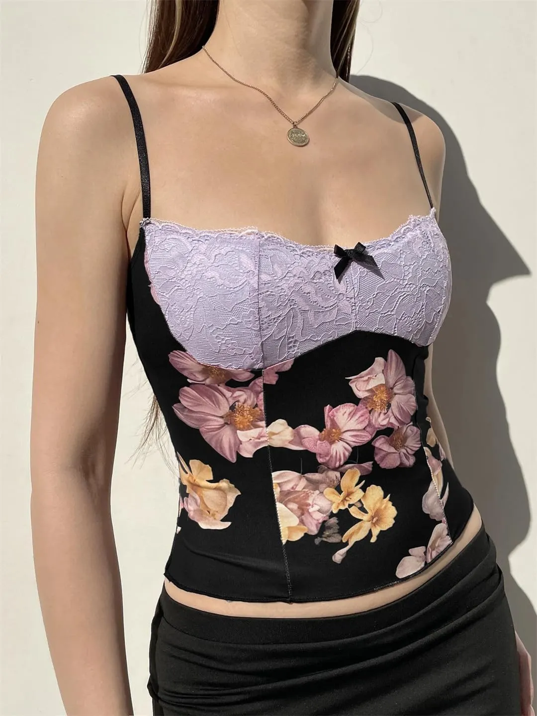 Women Holiday Slim Patchwork Floral Camis Tops Slim Slash Neck Sleeveless Crop Tops