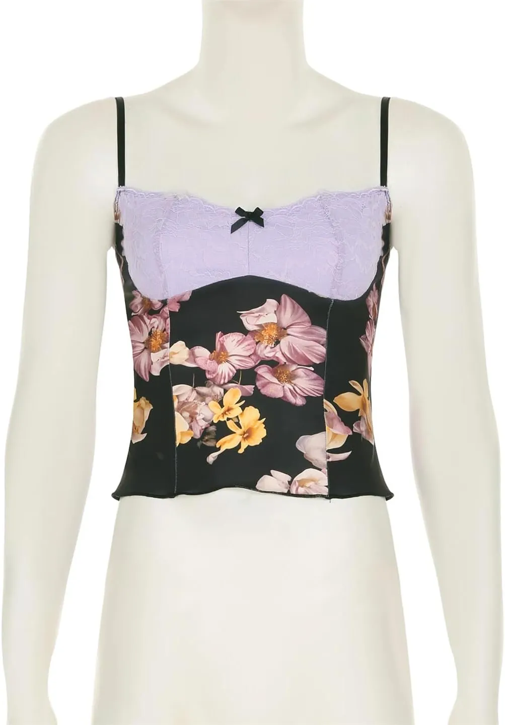 Women Holiday Slim Patchwork Floral Camis Tops Slim Slash Neck Sleeveless Crop Tops