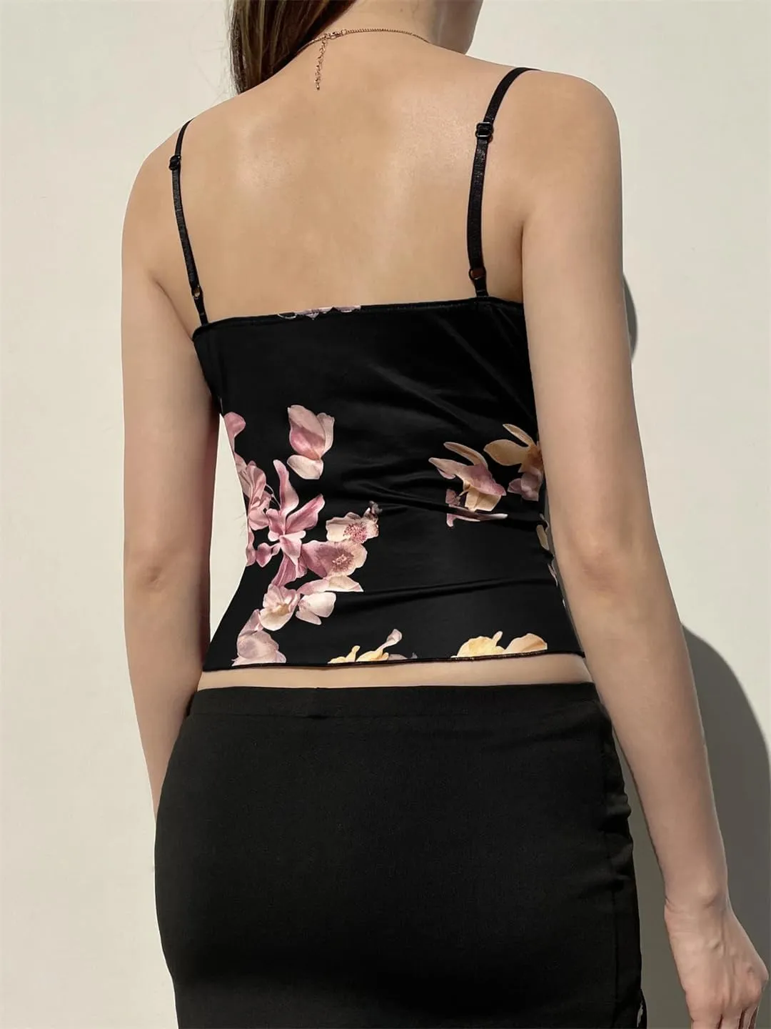 Women Holiday Slim Patchwork Floral Camis Tops Slim Slash Neck Sleeveless Crop Tops